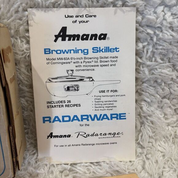 CORNING Vintage 10" Radarange Microwave Browning Skillet for Amana W/Box & Lid - Picture 4 of 6